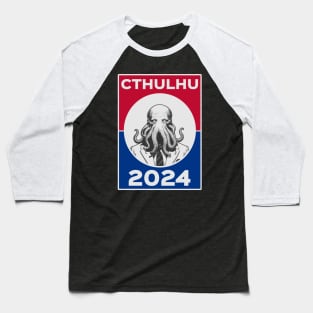 Cthulhu For President USA 2024 Election Red Blue Baseball T-Shirt